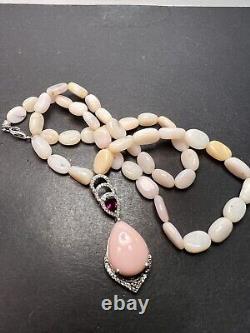 Peruvian pink opal and raspberry rhodolite garnet sterling silver necklace