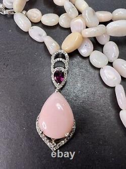 Peruvian pink opal and raspberry rhodolite garnet sterling silver necklace