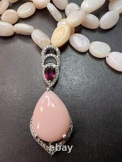 Peruvian pink opal and raspberry rhodolite garnet sterling silver necklace