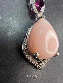 Peruvian pink opal and raspberry rhodolite garnet sterling silver necklace