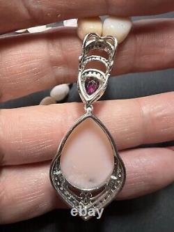 Peruvian pink opal and raspberry rhodolite garnet sterling silver necklace