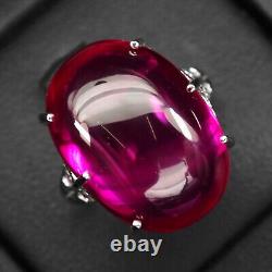 Pinkish Red Ruby Cabochon 26.90Ct 925 Sterling Silver Handmade Rings Size 6.75