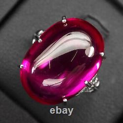 Pinkish Red Ruby Cabochon 26.90Ct 925 Sterling Silver Handmade Rings Size 6.75