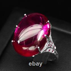 Pinkish Red Ruby Cabochon 26.90Ct 925 Sterling Silver Handmade Rings Size 6.75