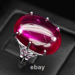 Pinkish Red Ruby Cabochon 26.90Ct 925 Sterling Silver Handmade Rings Size 6.75