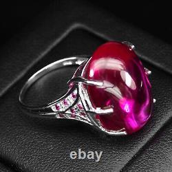 Pinkish Red Ruby Cabochon 26.90Ct 925 Sterling Silver Handmade Rings Size 6.75