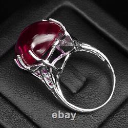 Pinkish Red Ruby Cabochon 26.90Ct 925 Sterling Silver Handmade Rings Size 6.75