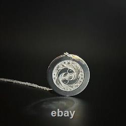 Pisces Zodiac Necklace Medallion Engraved Sterling Silver Charm Koi Fish Pendant