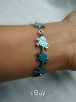 Pretty vtg. Meka sterling 925 Denmark blue enamel chicken links bracelet