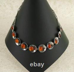 RARE N. E. FROM (Niels Erik) STERLING SILVER AMBER CLAMSHELL NECKLACE 18L 27.5GM