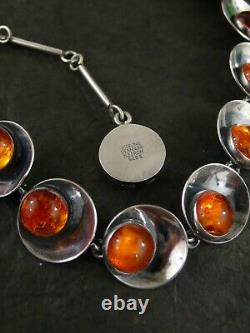 RARE N. E. FROM (Niels Erik) STERLING SILVER AMBER CLAMSHELL NECKLACE 18L 27.5GM