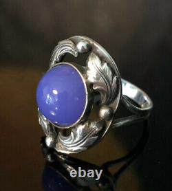 RARE VTG Denmark Brd. B Sterling Silver Blue Chalcedony Ring Brodrene Bjorklund