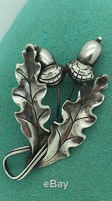 RARE! Vintage georg Jensen Sterling silver necklace & pin brooch acorns with lea