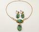 RARE Vtg VAN DELL 12k Gold Filled Genuine Natural Jade Gem Earrings & Necklace