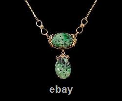 RARE Vtg VAN DELL 12k Gold Filled Genuine Natural Jade Gem Earrings & Necklace