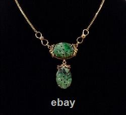 RARE Vtg VAN DELL 12k Gold Filled Genuine Natural Jade Gem Earrings & Necklace