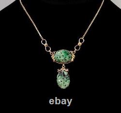 RARE Vtg VAN DELL 12k Gold Filled Genuine Natural Jade Gem Earrings & Necklace