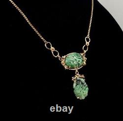 RARE Vtg VAN DELL 12k Gold Filled Genuine Natural Jade Gem Earrings & Necklace