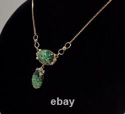 RARE Vtg VAN DELL 12k Gold Filled Genuine Natural Jade Gem Earrings & Necklace