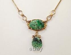 RARE Vtg VAN DELL 12k Gold Filled Genuine Natural Jade Gem Earrings & Necklace