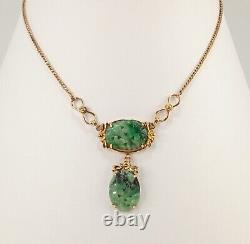 RARE Vtg VAN DELL 12k Gold Filled Genuine Natural Jade Gem Earrings & Necklace