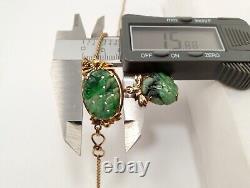 RARE Vtg VAN DELL 12k Gold Filled Genuine Natural Jade Gem Earrings & Necklace