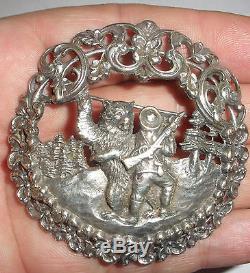 Rare Antique Norwegian Silver 830S brooch Norway Aksel Holmsen Hunter with Bear