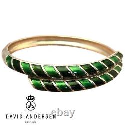 Rare DAVID ANDERSEN Sterling Silver Green Dark Enamel Bypass Bangle Bracelet