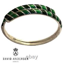 Rare DAVID ANDERSEN Sterling Silver Green Dark Enamel Bypass Bangle Bracelet