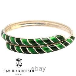 Rare DAVID ANDERSEN Sterling Silver Green Dark Enamel Bypass Bangle Bracelet