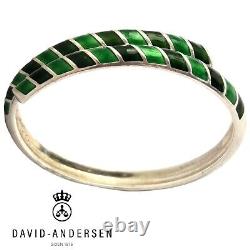 Rare DAVID ANDERSEN Sterling Silver Green Dark Enamel Bypass Bangle Bracelet