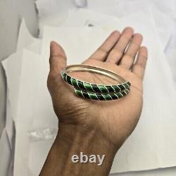 Rare DAVID ANDERSEN Sterling Silver Green Dark Enamel Bypass Bangle Bracelet