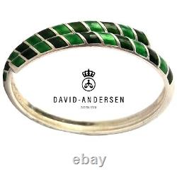 Rare DAVID ANDERSEN Sterling Silver Green Dark Enamel Bypass Bangle Bracelet