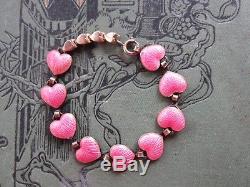 Rare David Andersen Sterling Silver Guilloche Pink Enamel Heart Bracelet 6 1/2