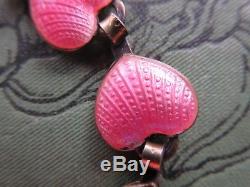 Rare David Andersen Sterling Silver Guilloche Pink Enamel Heart Bracelet 6 1/2