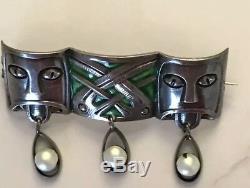 Rare Early David Andersen Enamel Face Mask Brooch Sterling Silver