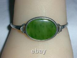 Rare N E From Denmark Sterling Nephrite Jade Bangle Bracelet- #13- 1960's
