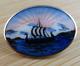 Rare Norway OF Hjortdahl Sterling Silver Guilloche Enamel Pin Viking Ship #117