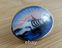 Rare Norway OF Hjortdahl Sterling Silver Guilloche Enamel Pin Viking Ship #117