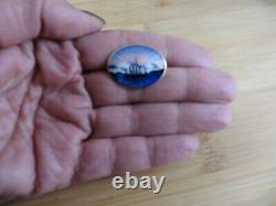 Rare Norway OF Hjortdahl Sterling Silver Guilloche Enamel Pin Viking Ship #117