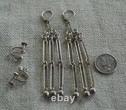 Rare Vintage Danish NE From Sterling Silver Long Dangle Earrings Denmark