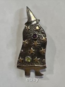 Rare ZEALANDIA Handcrafted Gemstone Sterling Silver Mystic Wizard Brooch Pendant