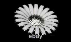 Rhodinated GEORG JENSEN Daisy Sterling Pendant / Brooch w White Enamel 43 mm