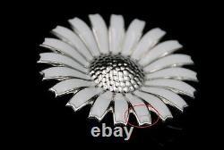 Rhodinated GEORG JENSEN Daisy Sterling Pendant / Brooch w White Enamel 43 mm