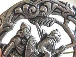 Round Silver Antique / Vintage 830s Historical Hakon Hakonsson Pin Brooch Norway