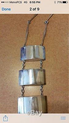SALE! Georg Jensen 1960's Sterling Silver Rectangular Drop Pendant Necklace