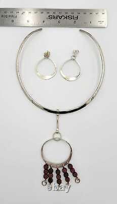 SUPERB Norway Plus Designs Modernist Sterling Necklace Pendant Earrings SET'60s