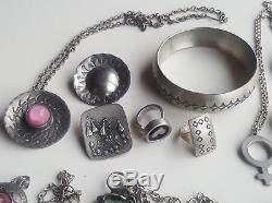 Scandinavian 1950-60 Pewter Jewelry Set 16 Pieces Jyde Kunts, Jorgen Jensen