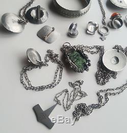 Scandinavian 1950-60 Pewter Jewelry Set 16 Pieces Jyde Kunts, Jorgen Jensen