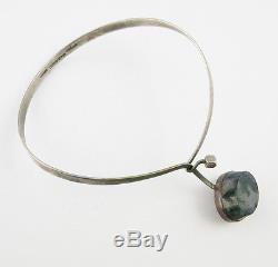Scandinavian Modernist GUSSI G Thysell Sterling Silver Necklace Moss Agate Stone